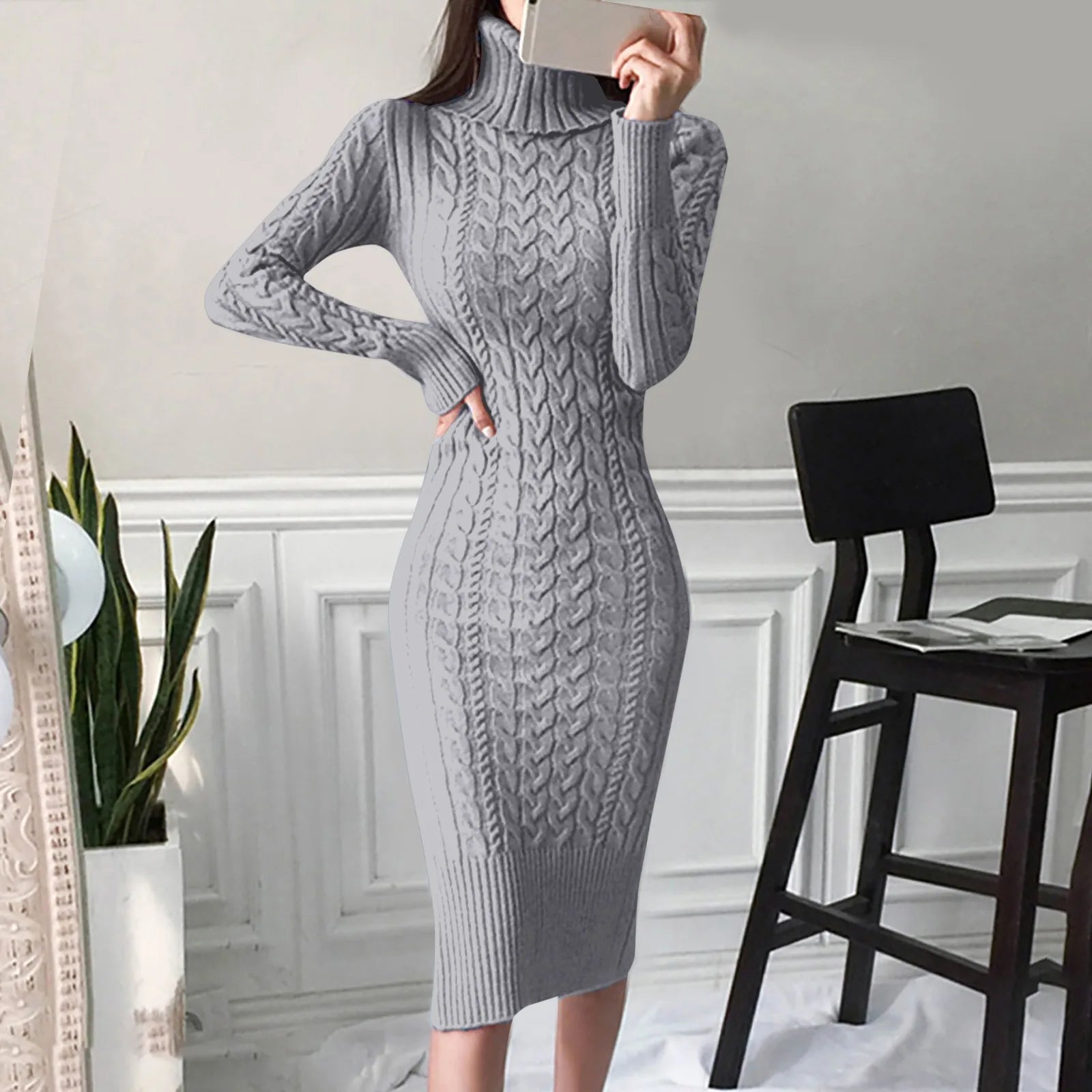 grey turtleneck dress long sleeve The Turtleneck Sweater Dress in Cashmere